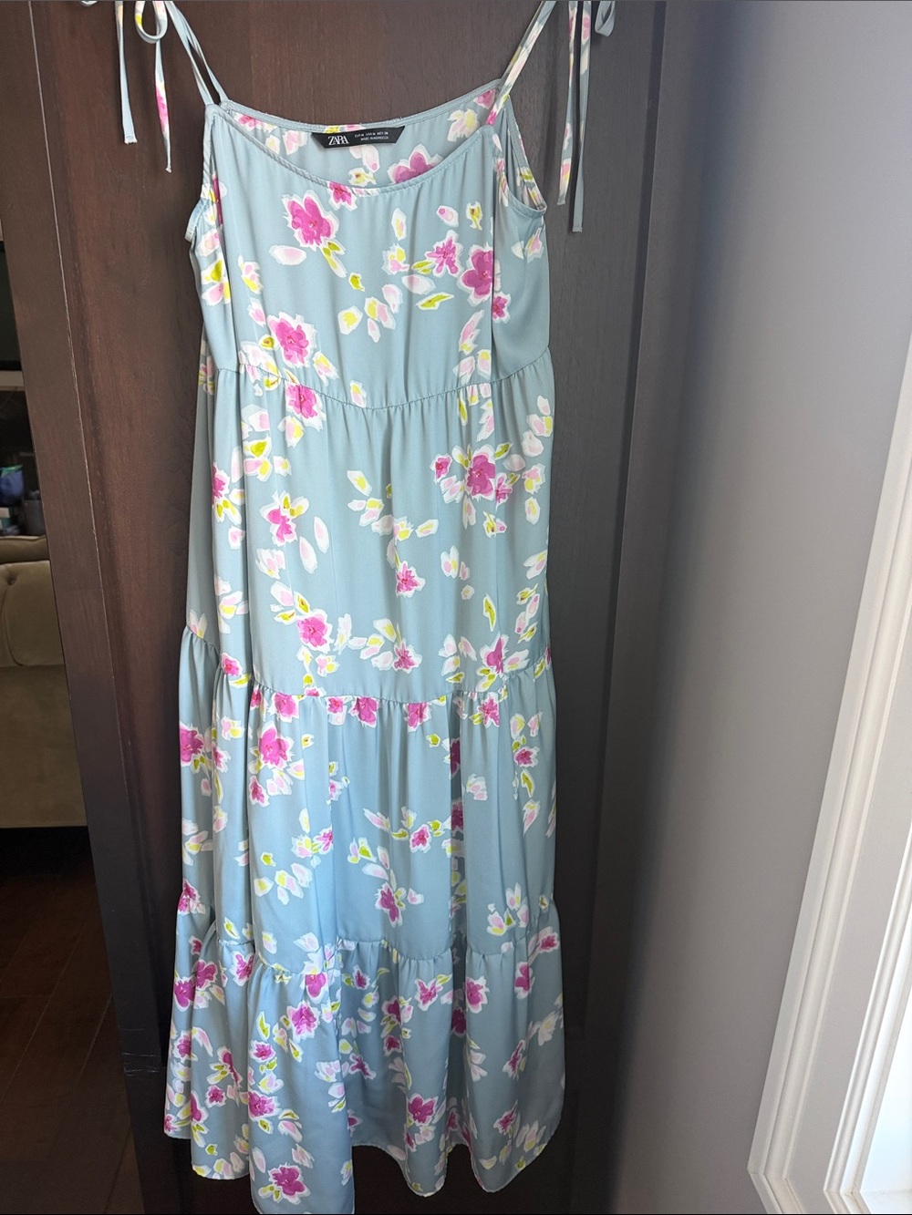 Zara Mint-Blue Maxi Dress with Pink & White Floral Print-Perfect Summer Dress!